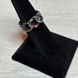 J. Crew Multicolor Crystal Pave Chain‎ Link Ring Gunmetal